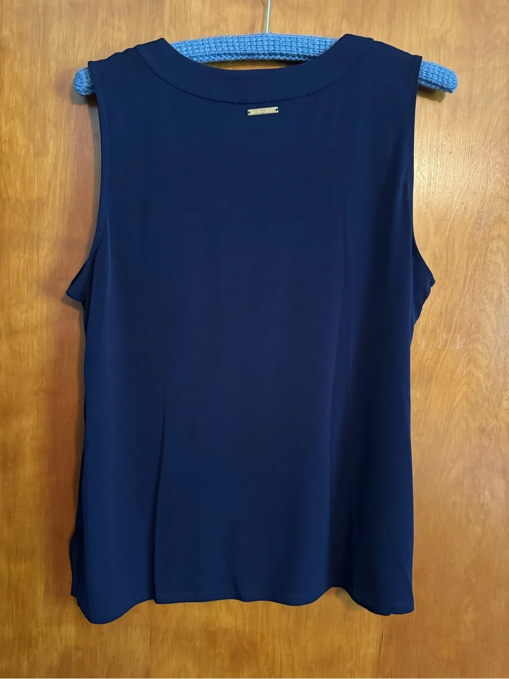 Michael Kors Navy Sleeveless V-Neck Tank with Gold Eyelet Trim